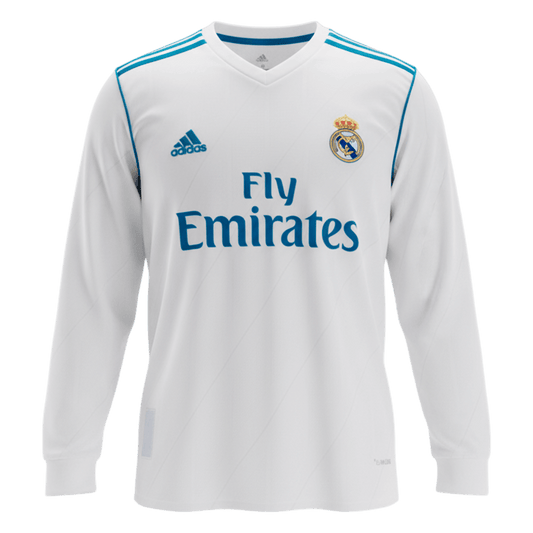 Retro Men's Real Madrid 2017/18 Home Long Sleeve Soccer Jersey product view 1
