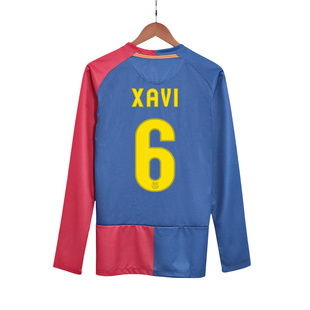 Retro XAVI #6 Men's Barcelona UCL UCL Final 2008/09 Home Long Sleeve Soccer Jersey product view 1