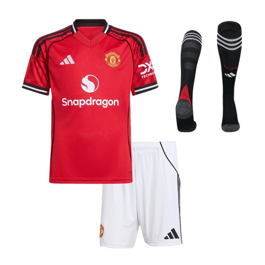 Kid's Manchester United 2025/26 Home Soccer Jersey Full Kit
