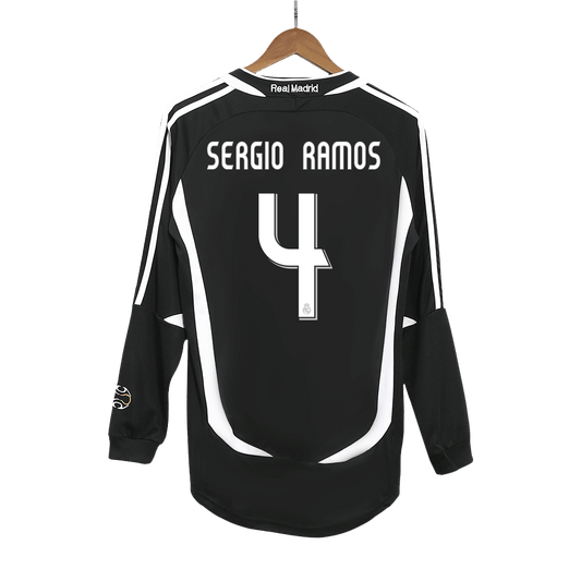 Retro SERGIO RAMOS #4 Men's Real Madrid 2006/07 Away Long Sleeve Soccer Jersey product view 1