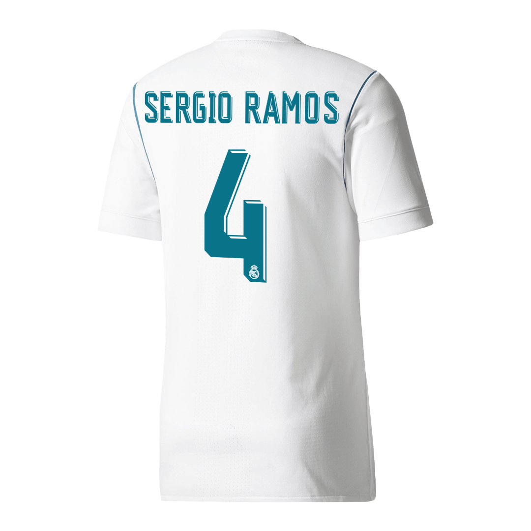 Retro SERGIO RAMOS #4 Men's Real Madrid 2017/18 Home Soccer Jersey product view 1