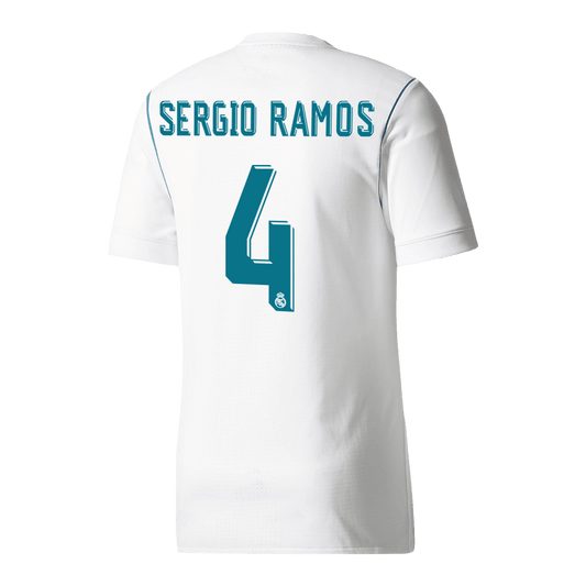 Retro SERGIO RAMOS #4 Men's Real Madrid 2017/18 Home Soccer Jersey product view 1