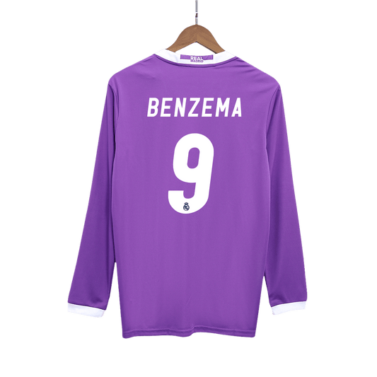Retro BENZEMA #9 Men's Real Madrid 2016/17 Away Long Sleeve Soccer Jersey product view 1