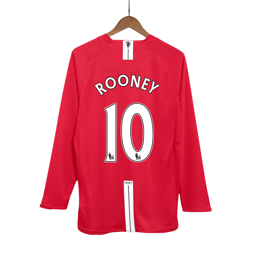 Retro ROONEY #10 Men's Manchester United 2007/08 Home Long Sleeve Soccer Jersey product view 1