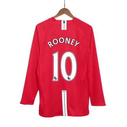 Retro ROONEY #10 Men's Manchester United 2007/08 Home Long Sleeve Soccer Jersey product view 1