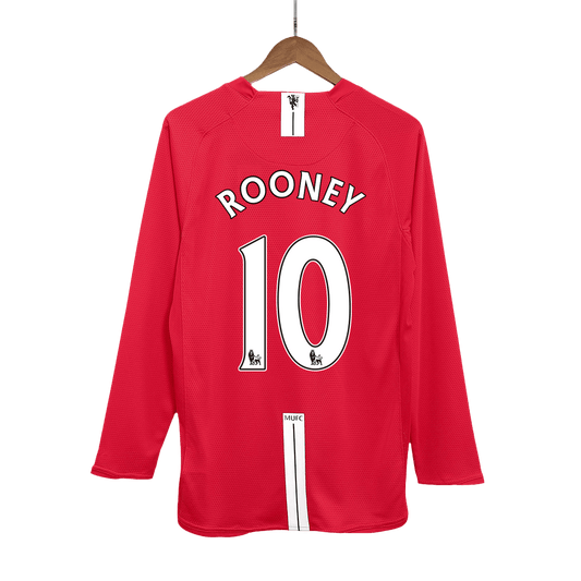Retro ROONEY #10 Men's Manchester United 2007/08 Home Long Sleeve Soccer Jersey product view 1