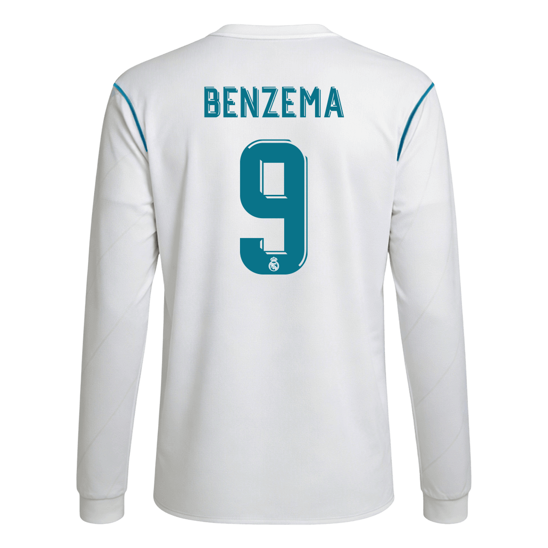 Retro BENZEMA #9 Men's Real Madrid 2017/18 Home Long Sleeve Soccer Jersey product view 1