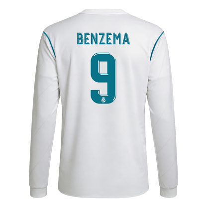 Retro BENZEMA #9 Men's Real Madrid 2017/18 Home Long Sleeve Soccer Jersey product view 1