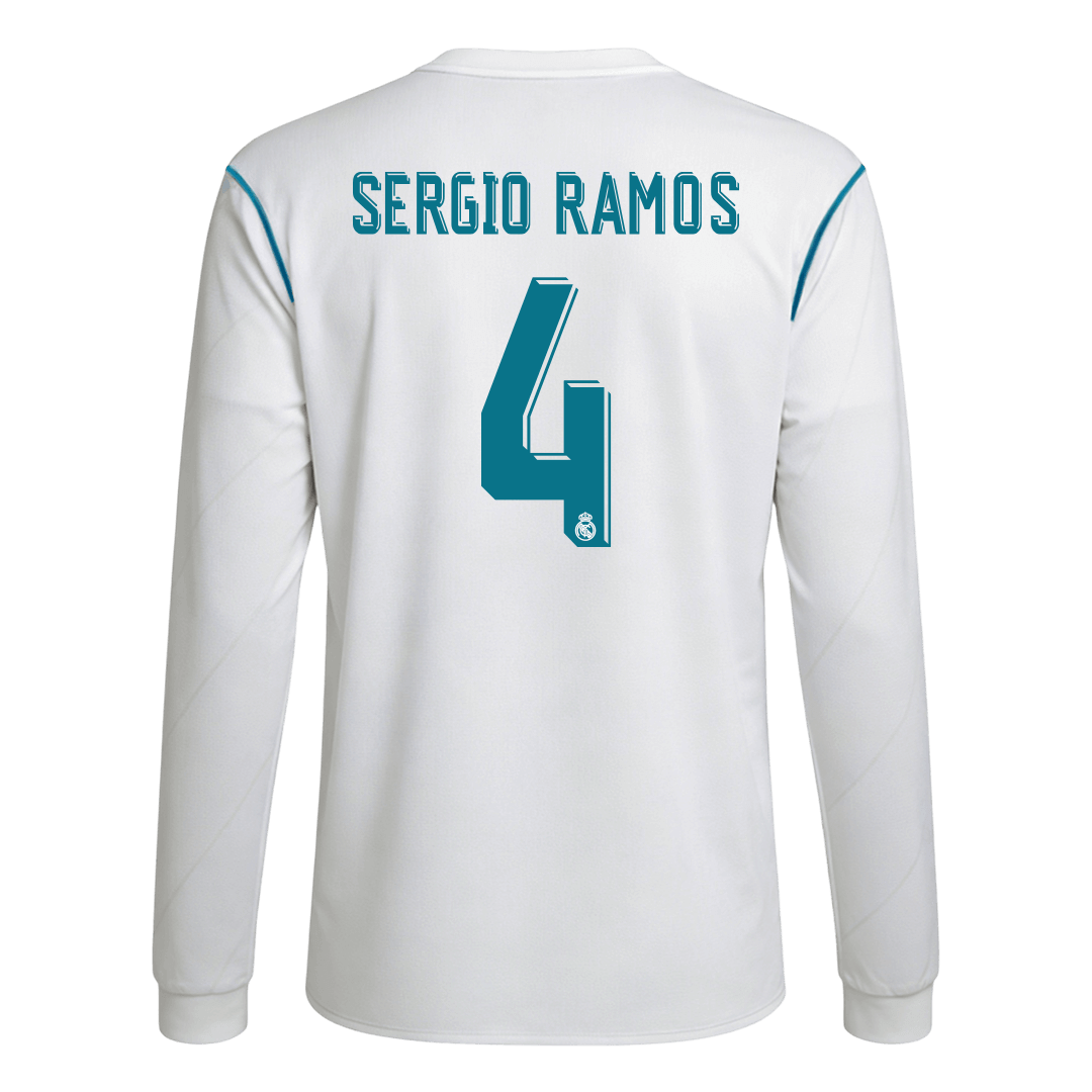 Retro SERGIO RAMOS #4 Men's Real Madrid 2017/18 Home Long Sleeve Soccer Jersey product view 1