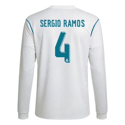 Retro SERGIO RAMOS #4 Men's Real Madrid 2017/18 Home Long Sleeve Soccer Jersey product view 1