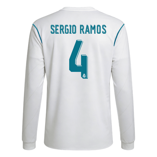 Retro SERGIO RAMOS #4 Men's Real Madrid 2017/18 Home Long Sleeve Soccer Jersey product view 1