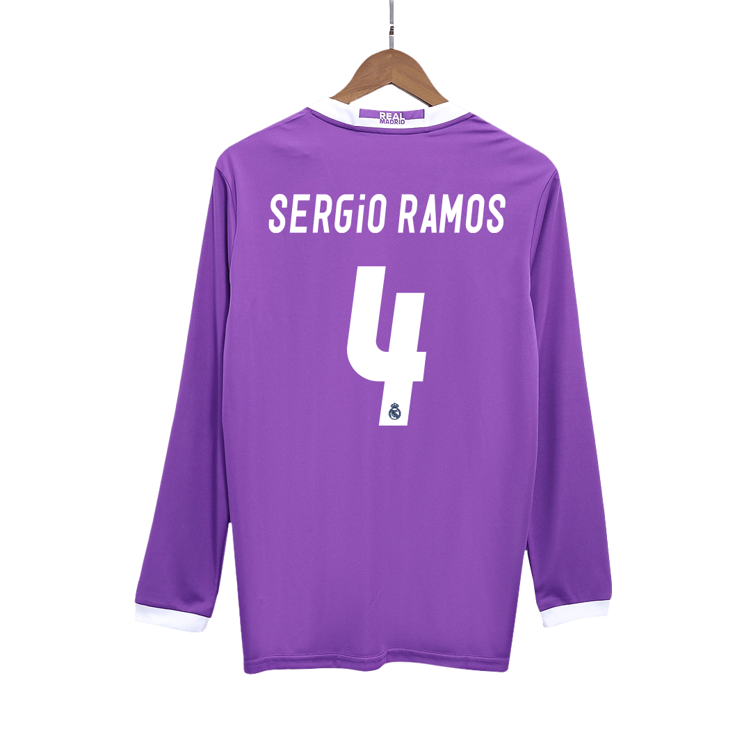 Retro SERGIO RAMOS #4 Men's Real Madrid 2016/17 Away Long Sleeve Soccer Jersey product view 1