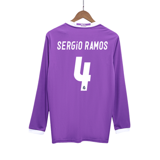 Retro SERGIO RAMOS #4 Men's Real Madrid 2016/17 Away Long Sleeve Soccer Jersey product view 1