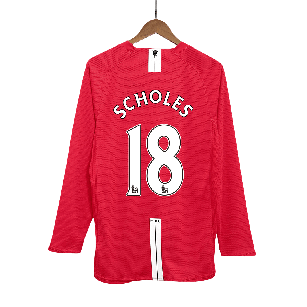 Retro SCHOLES #18 Men's Manchester United 2007/08 Home Long Sleeve Soccer Jersey product view 1