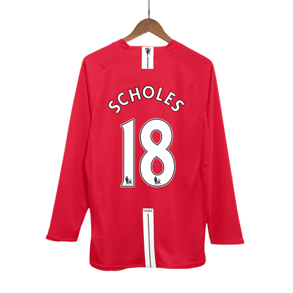 Retro SCHOLES #18 Men's Manchester United 2007/08 Home Long Sleeve Soccer Jersey product view 1