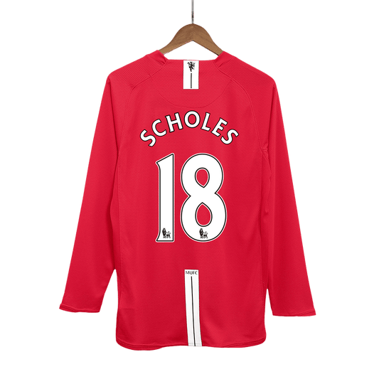Retro SCHOLES #18 Men's Manchester United 2007/08 Home Long Sleeve Soccer Jersey product view 1