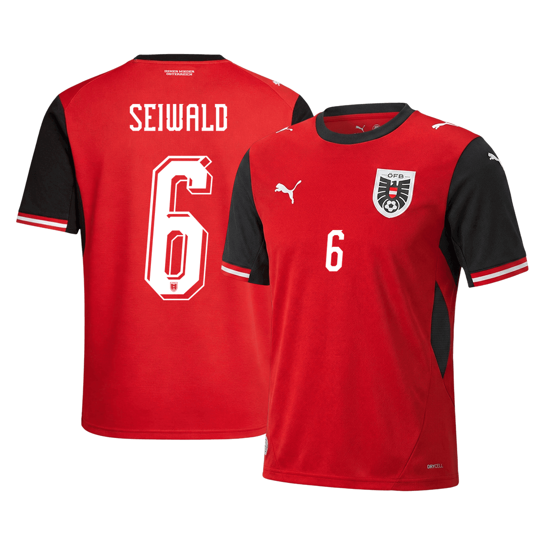 SEIWALD #6 Men's Austria World Cup 2026 Home Soccer Jersey product view 1