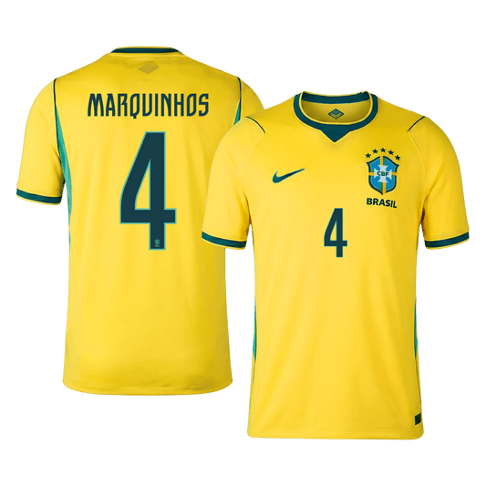 MARQUINHOS #4 Men's Brazil World Cup 2026 Home Soccer Jersey Premium product view 1
