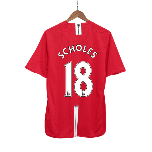 Retro SCHOLES #18 Men's Manchester United 2007/08 Home Soccer Jersey product view 1