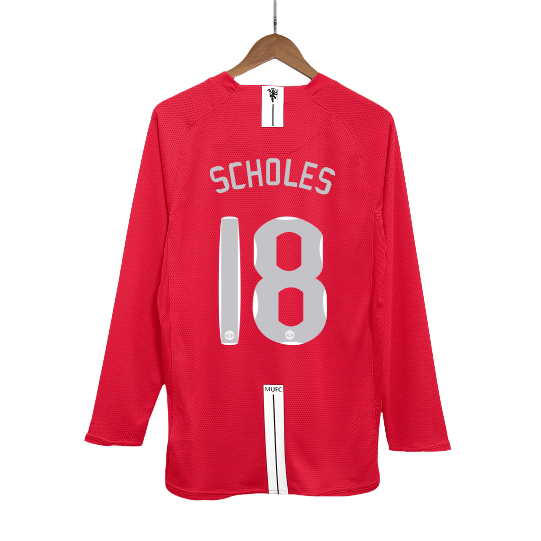 Retro SCHOLES #18 Men's Manchester United UCL Final 2007/08 Home Long Sleeve Soccer Jersey product view 1