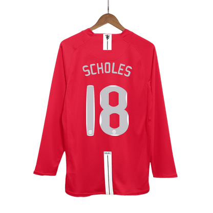 Retro SCHOLES #18 Men's Manchester United UCL Final 2007/08 Home Long Sleeve Soccer Jersey product view 1