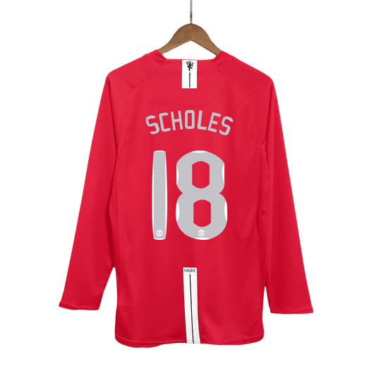 Retro SCHOLES #18 Men's Manchester United UCL Final 2007/08 Home Long Sleeve Soccer Jersey product view 1