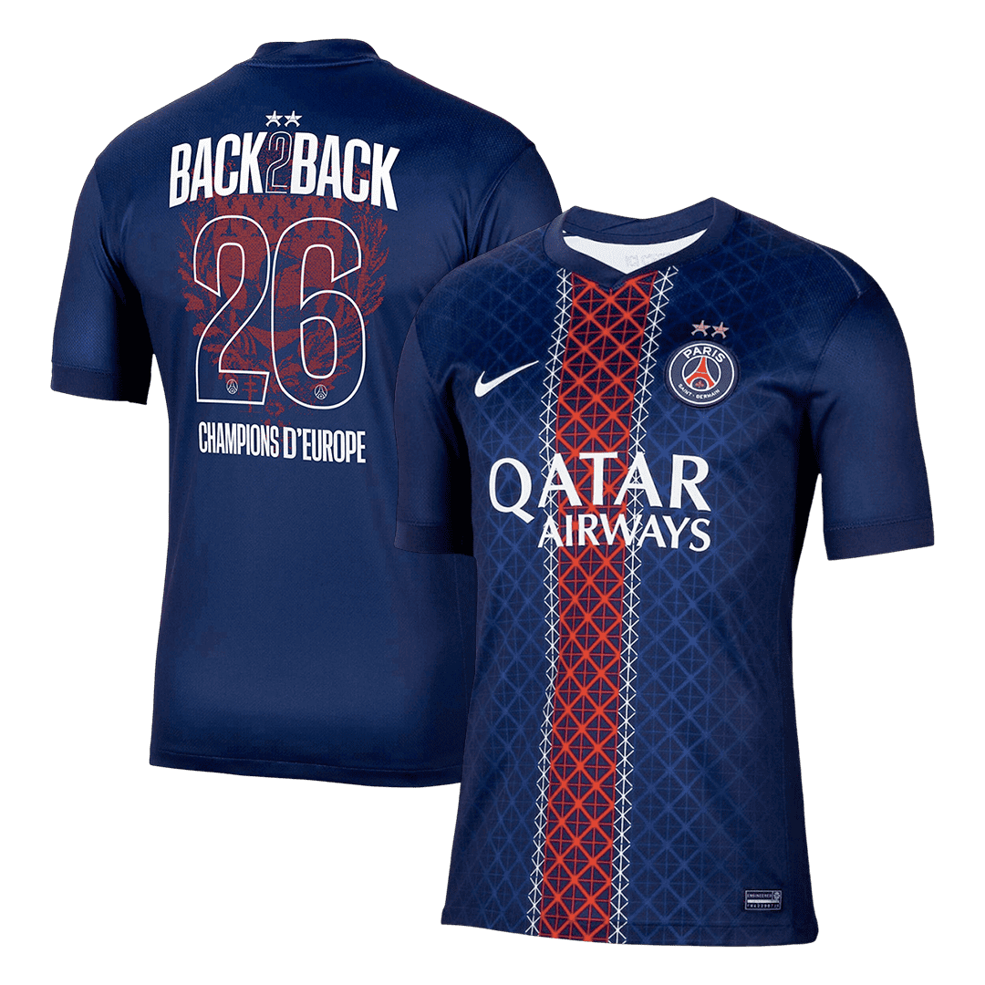 Champions of Europe #26 Men's PSG 2025/26 Home Soccer Jersey Premium product view 1