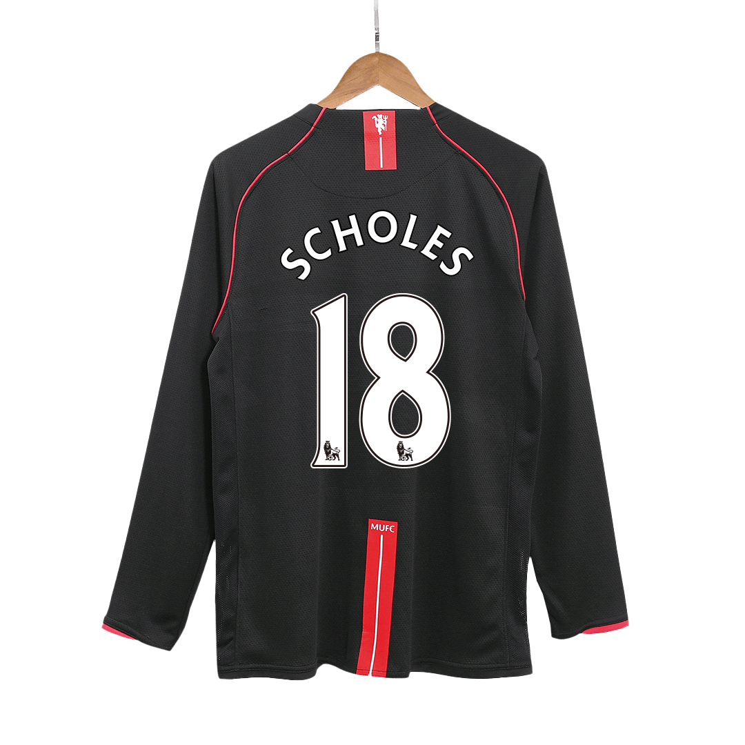 Retro SCHOLES #18 Men's Manchester United 2007/08 Away Long Sleeve Soccer Jersey product view 1