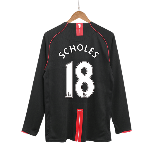 Retro SCHOLES #18 Men's Manchester United 2007/08 Away Long Sleeve Soccer Jersey product view 1