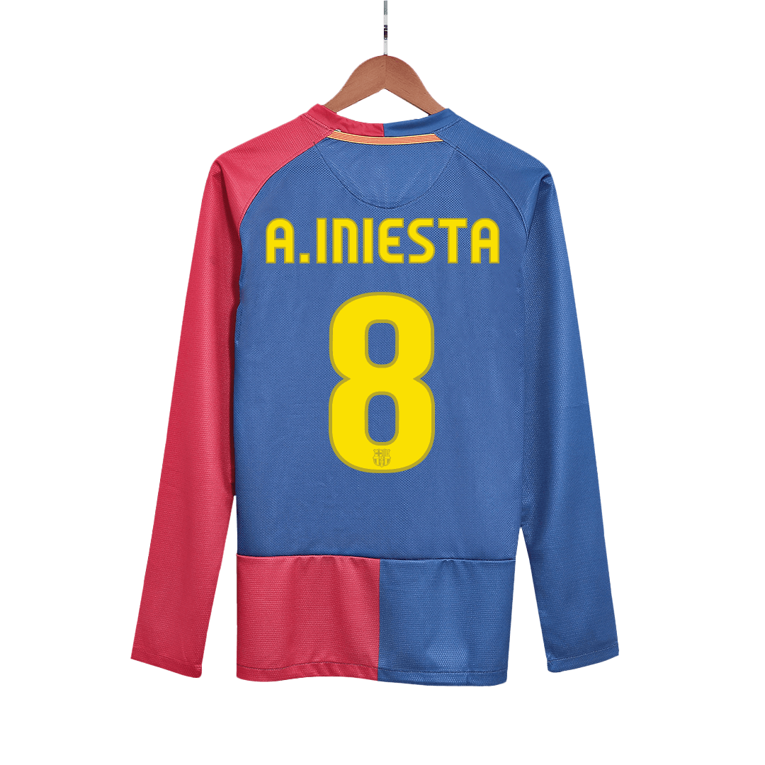 Retro A.INIESTA #8 Men's Barcelona UCL UCL Final 2008/09 Home Long Sleeve Soccer Jersey product view 1