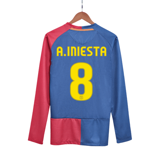 Retro A.INIESTA #8 Men's Barcelona UCL UCL Final 2008/09 Home Long Sleeve Soccer Jersey product view 1